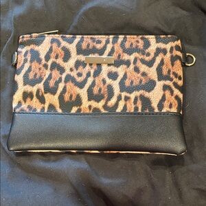 Leopard Print Wristlet Clutch with Black Trim